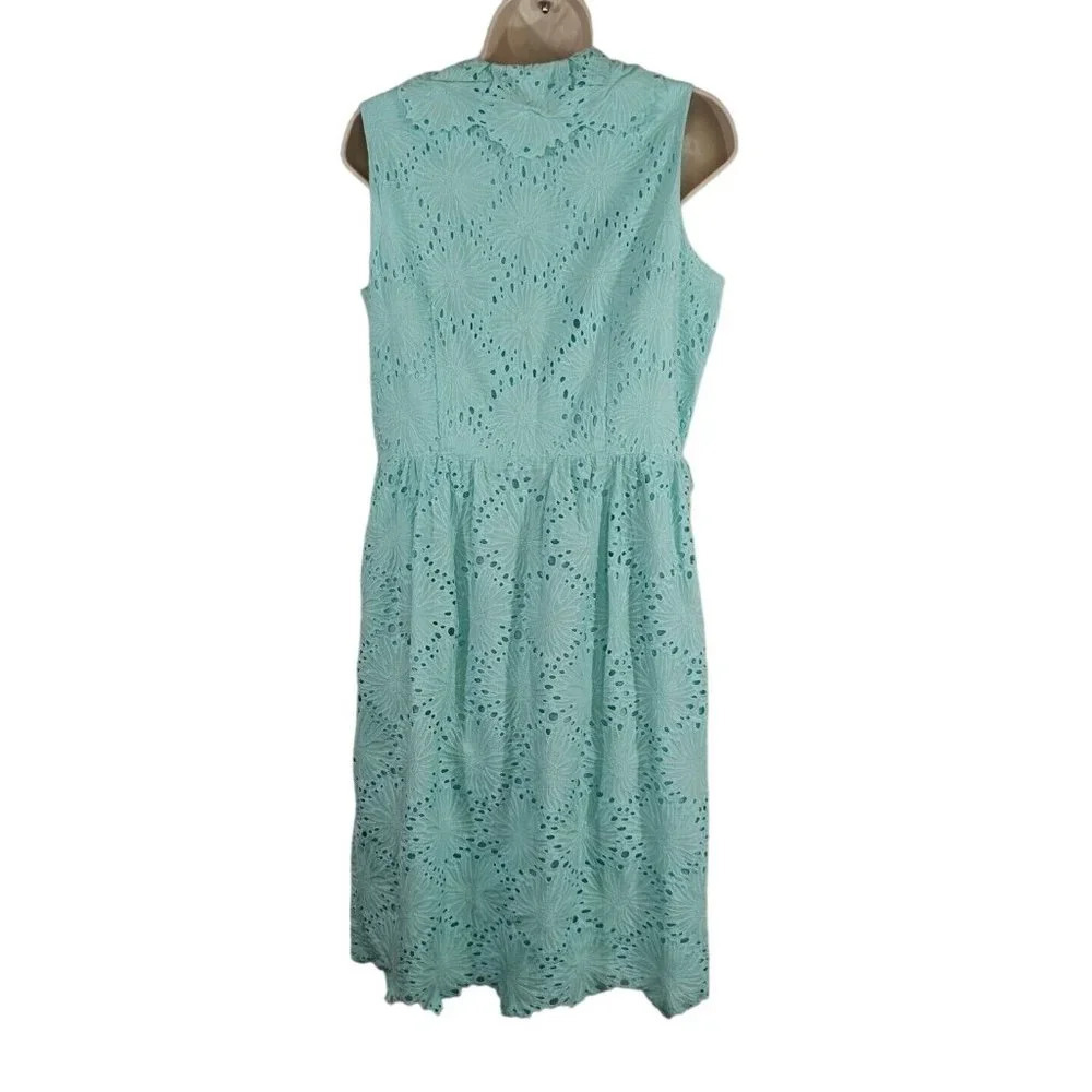 Donna Morgan Blue Sleeveless Surplice Eyelet Dress Women Size 10 Floral NO BELT - Picture 4 of 7